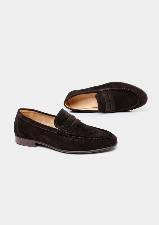 Coffee Classic Penny Suede Loafers | Auremmont