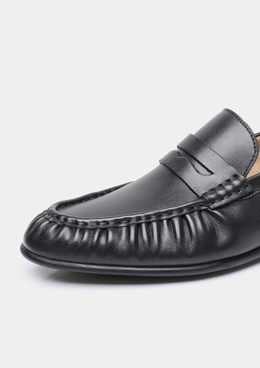 Black Classic Penny Leather Loafers | Auremmont
