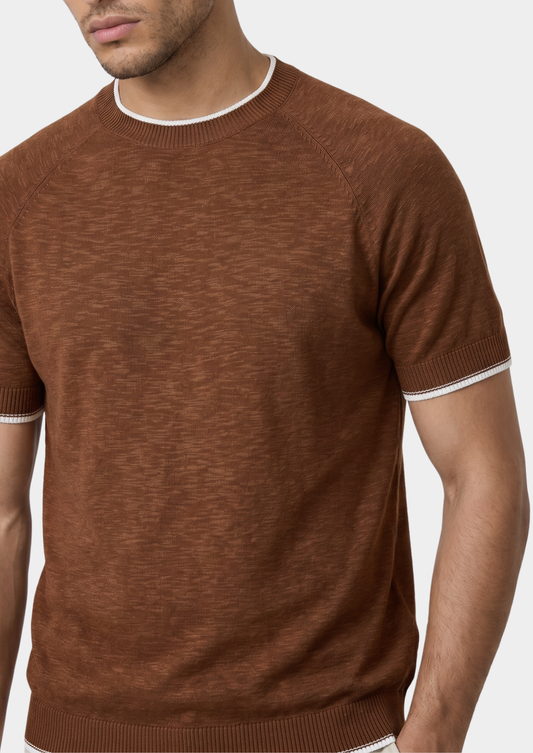 Capri Caramel Linen Contrast T-Shirt | Auremmont