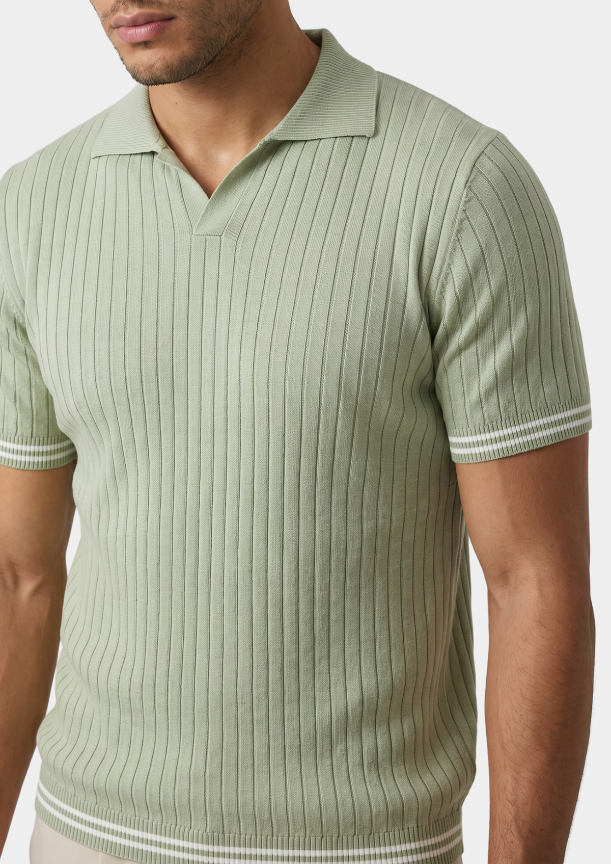 Pierre Pistache Ribbed Buttonless Polo | Auremmont