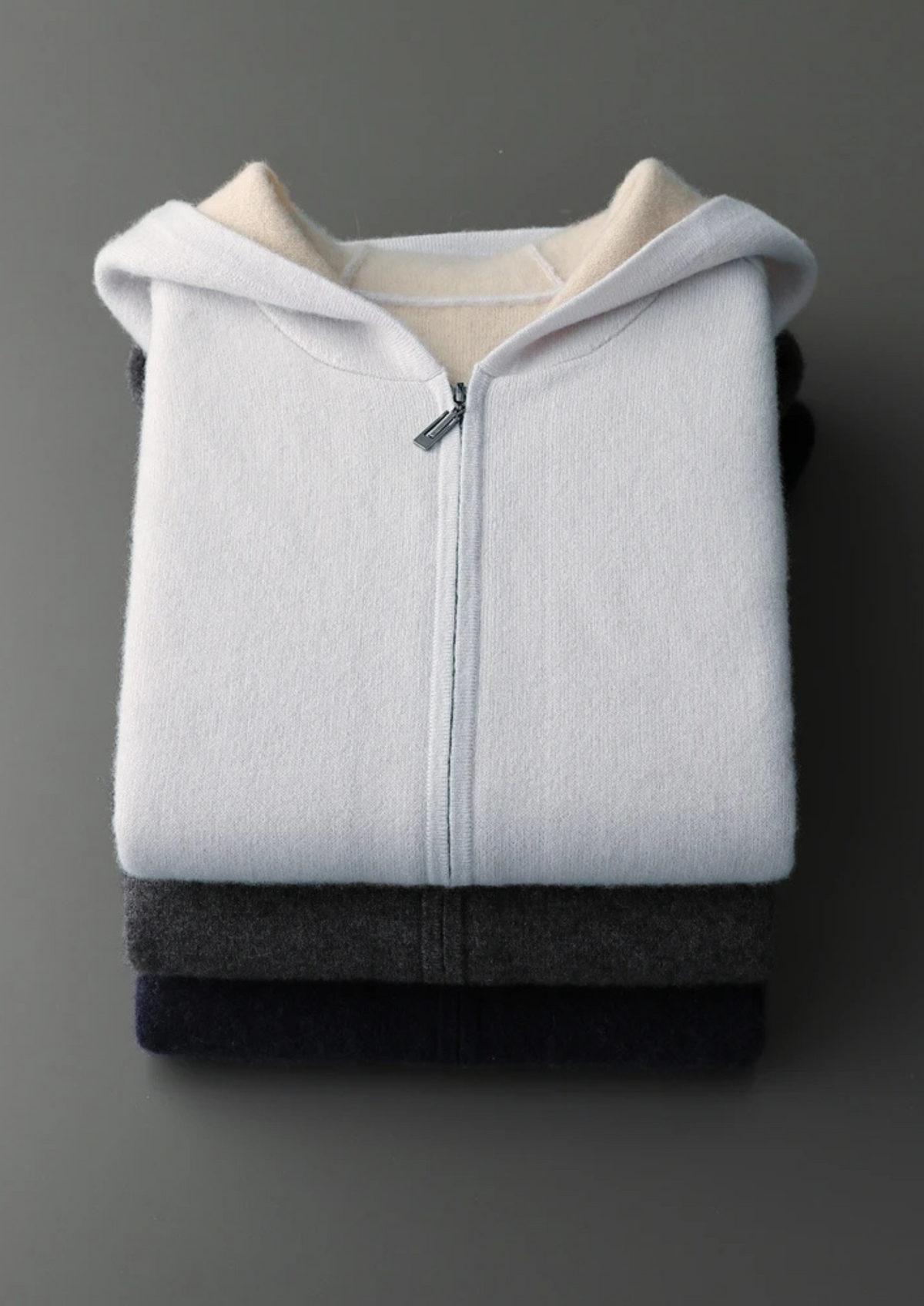 Premium Cashmere Two-Tone Zipper Hoodie | Auremmont