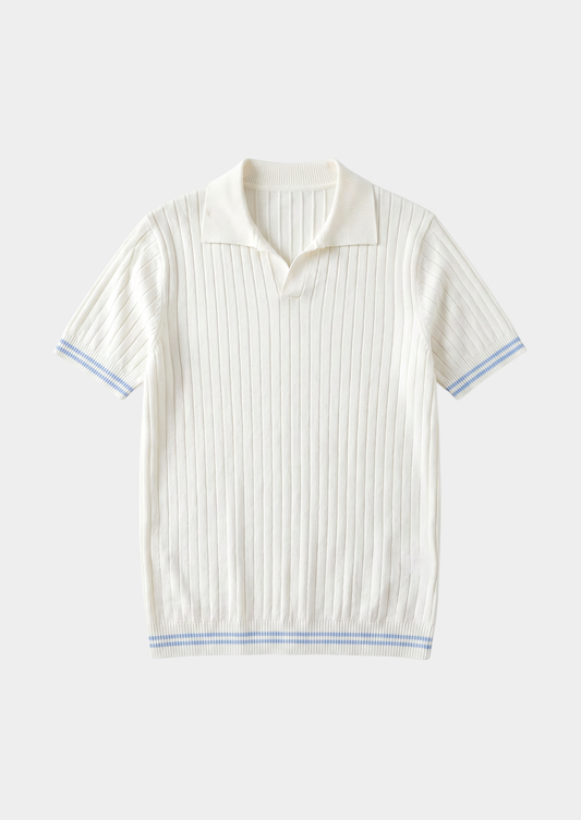 Pierre Ivory Ribbed Buttonless Polo | Auremmont