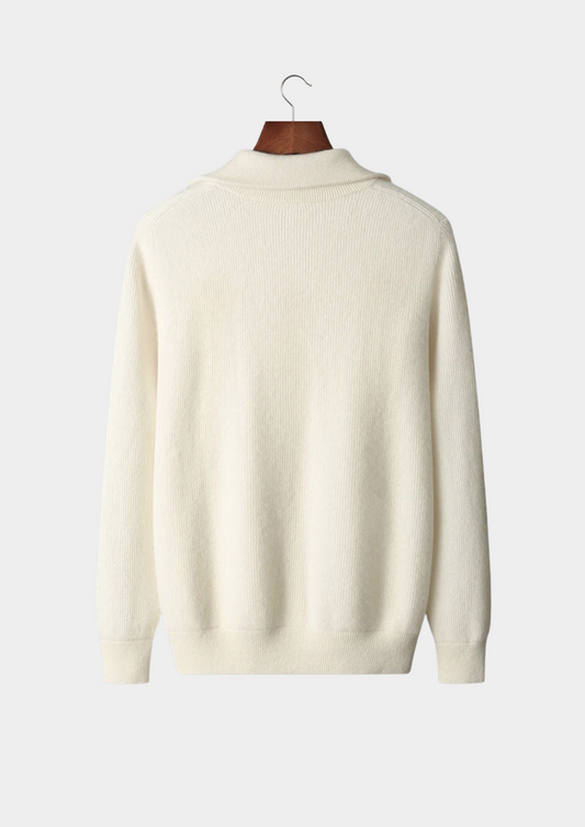 Pure Extra-Fine Merino Wool Ribbed Zipper Cardigan | Auremmont
