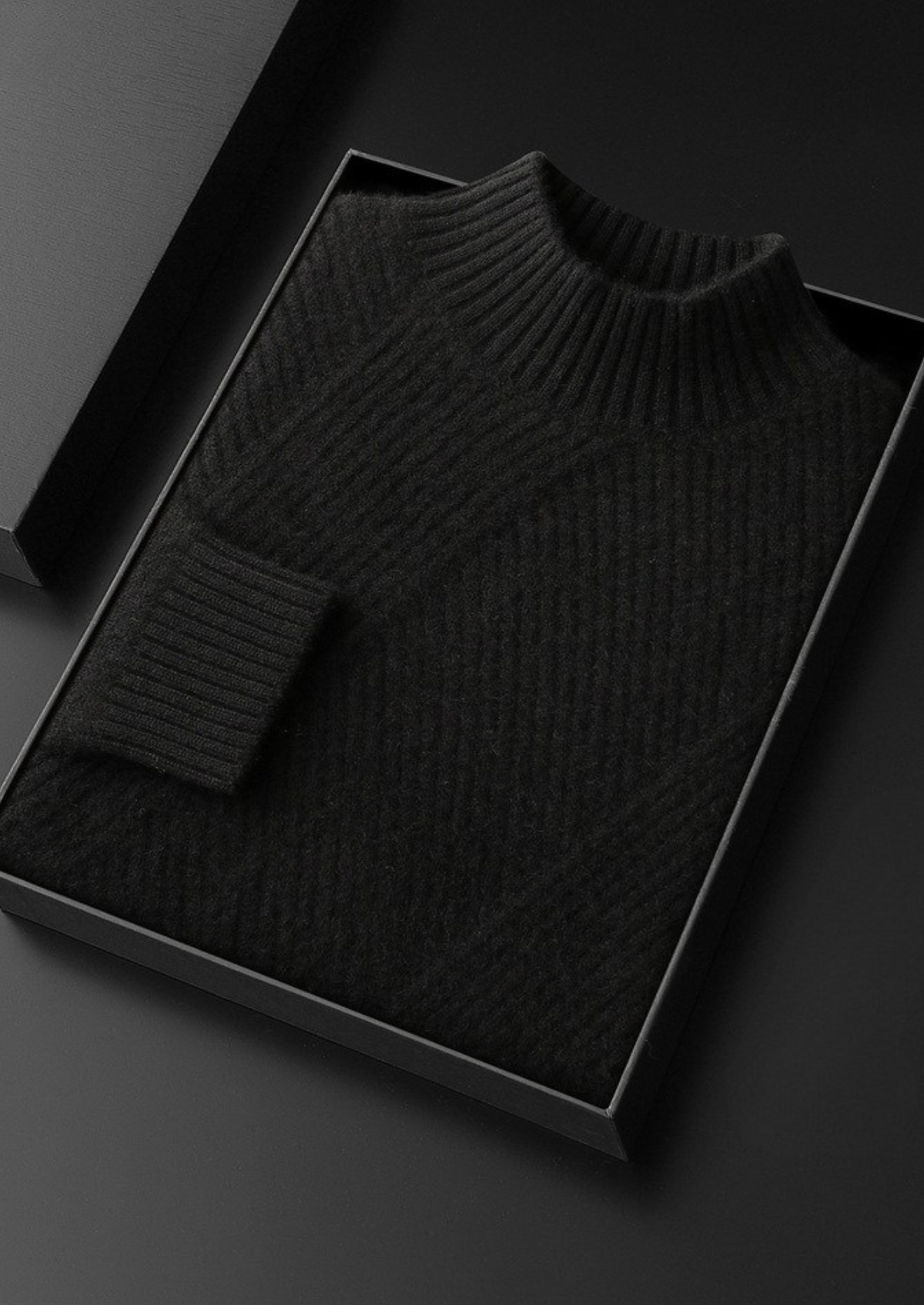 Pure Cashmere Black Patterned Mockneck | Auremmont