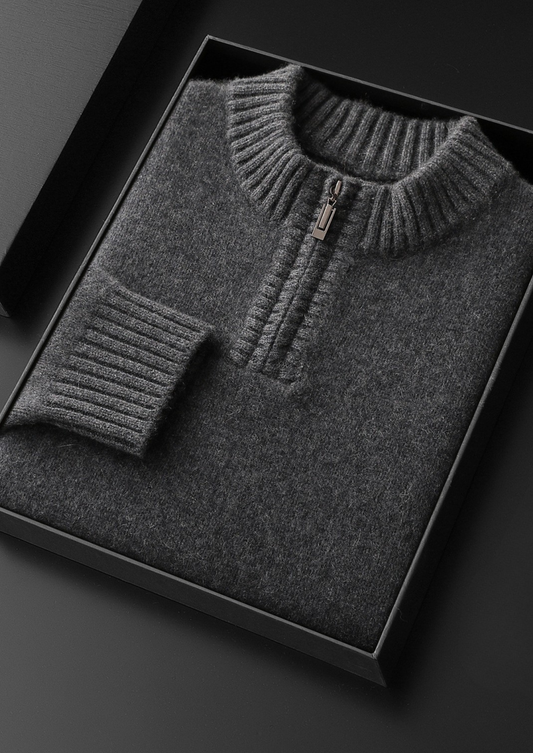 Pure Cashmere Dark Gray Half Zip Sweater | Auremmont