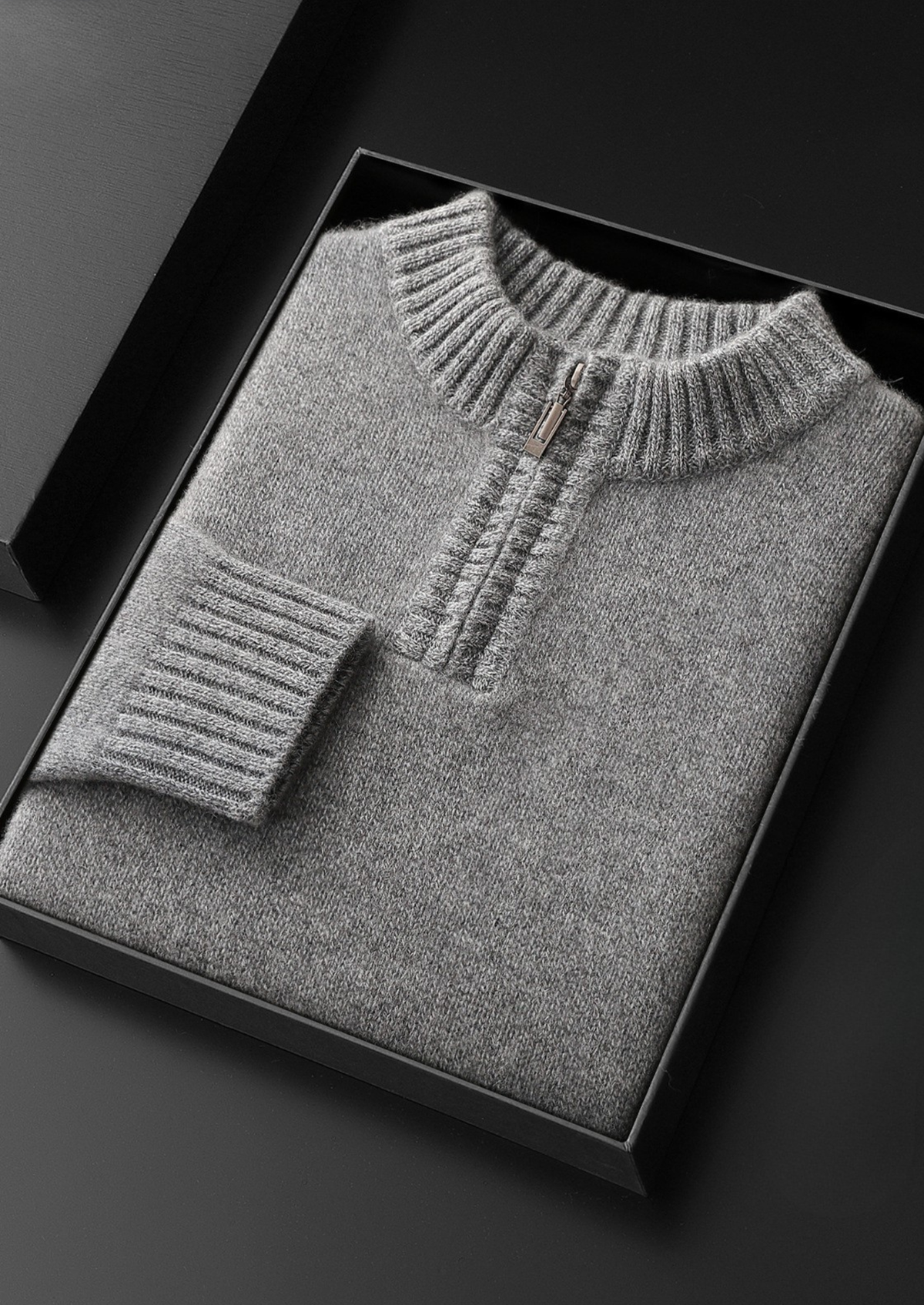 Pure Cashmere Light Gray Half Zip Sweater | Auremmont