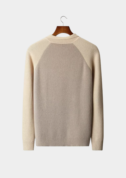 Pure Extra-Fine Merino Wool Two Tone Zipper Sweater Polo | Auremmont