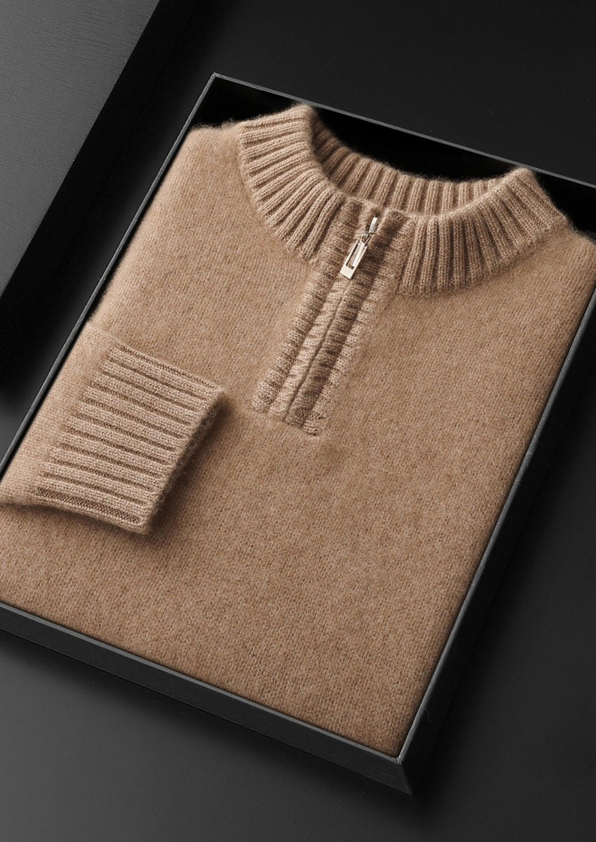 Pure Cashmere Light Beige Half Zip Sweater | Auremmont