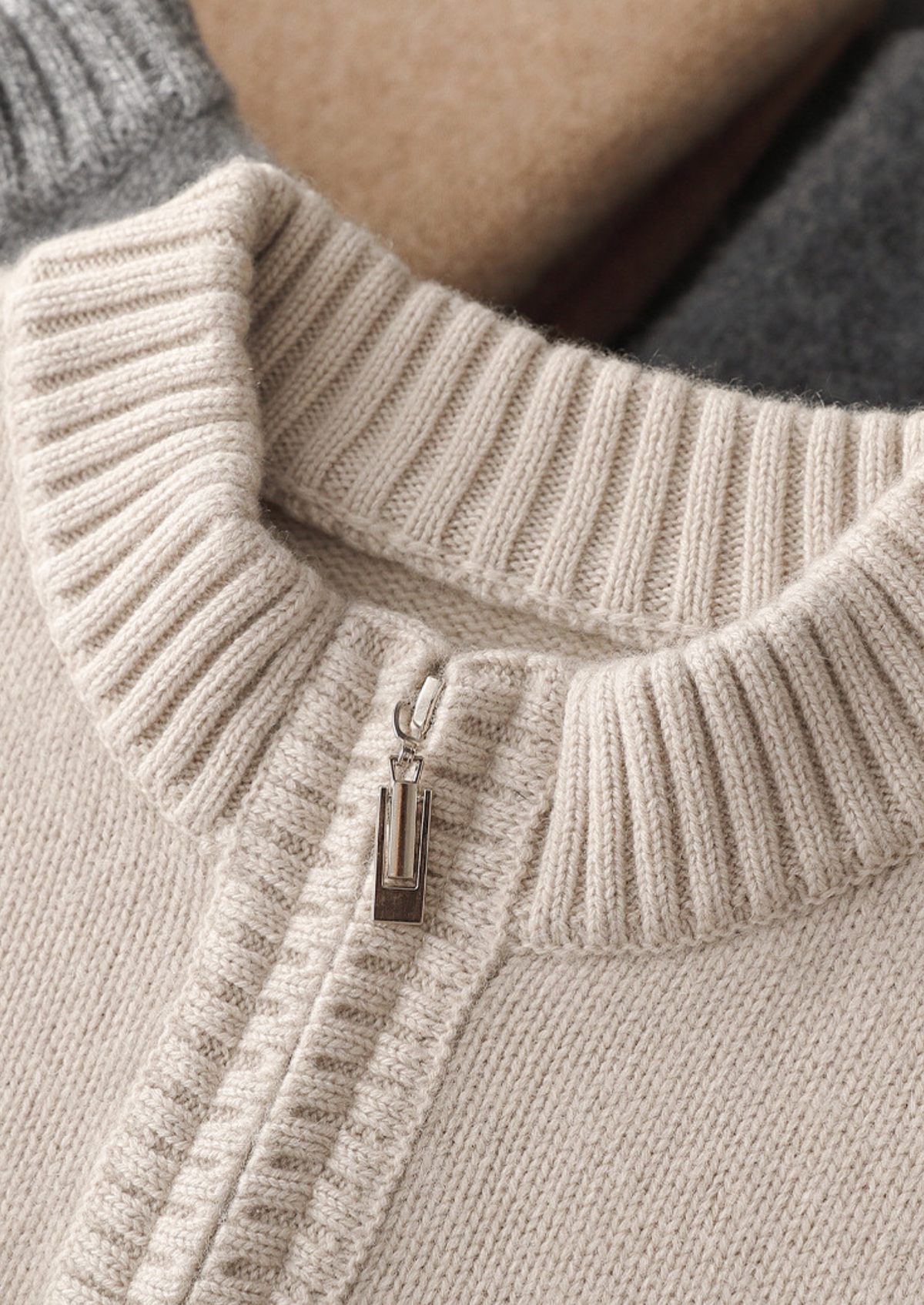 Pure Cashmere Off White Half Zip Sweater | Auremmont