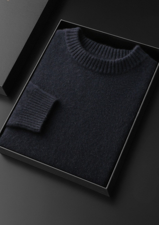Pure Cashmere Navy Blue Essential Crewneck | Auremmont