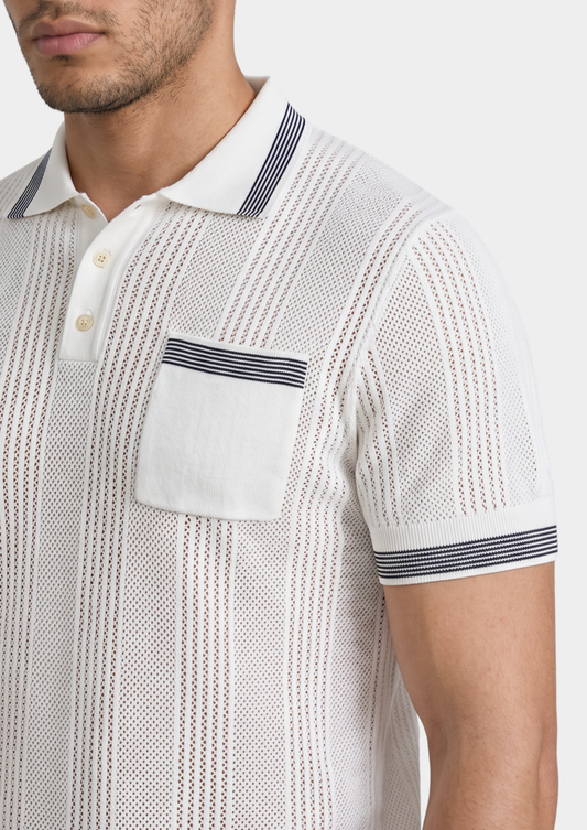 Leon White Open Knit Lightweight Polo | Auremmont