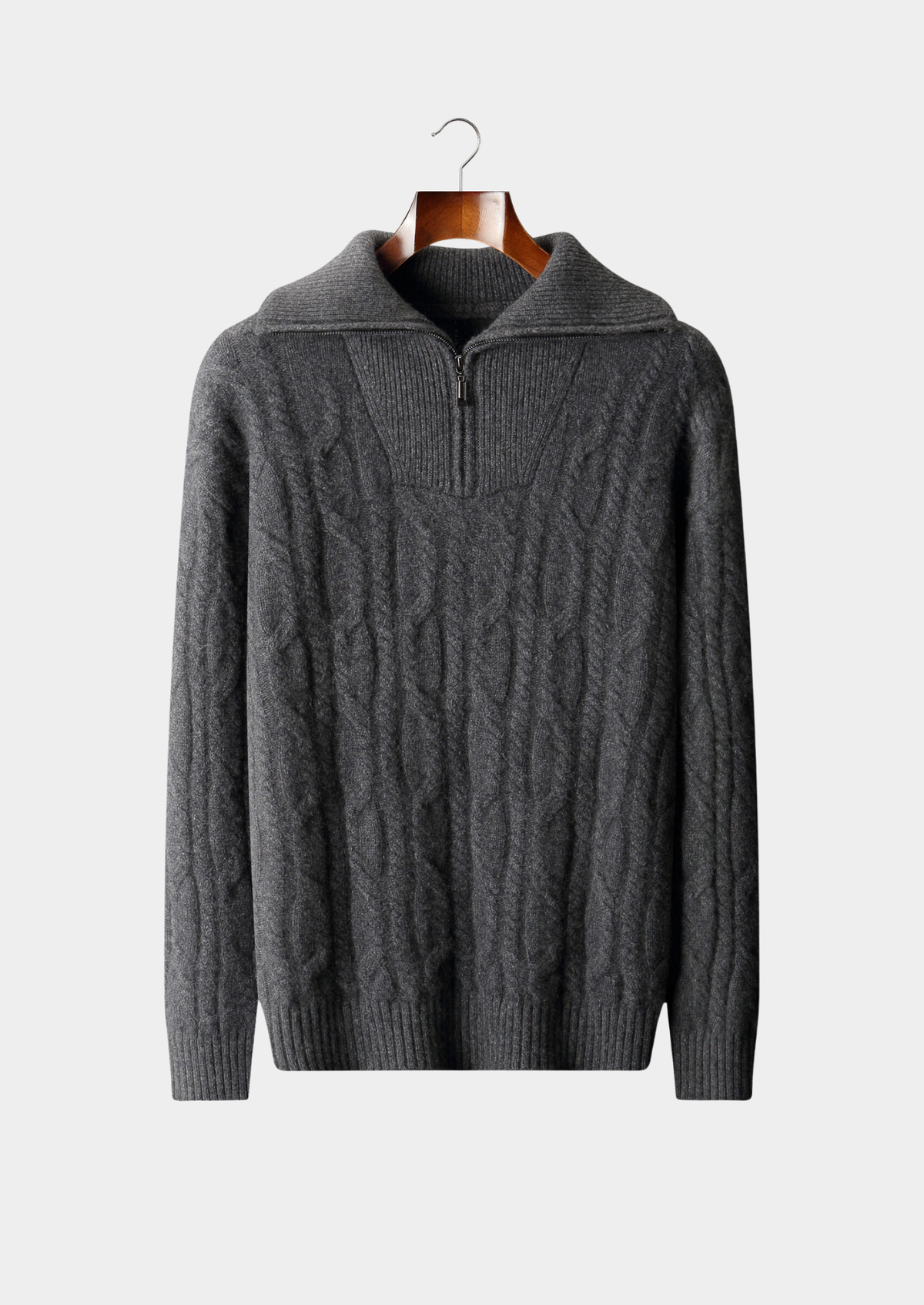 Pure Cashmere Dark Gray Cable Half Zip Sweater | Auremmont