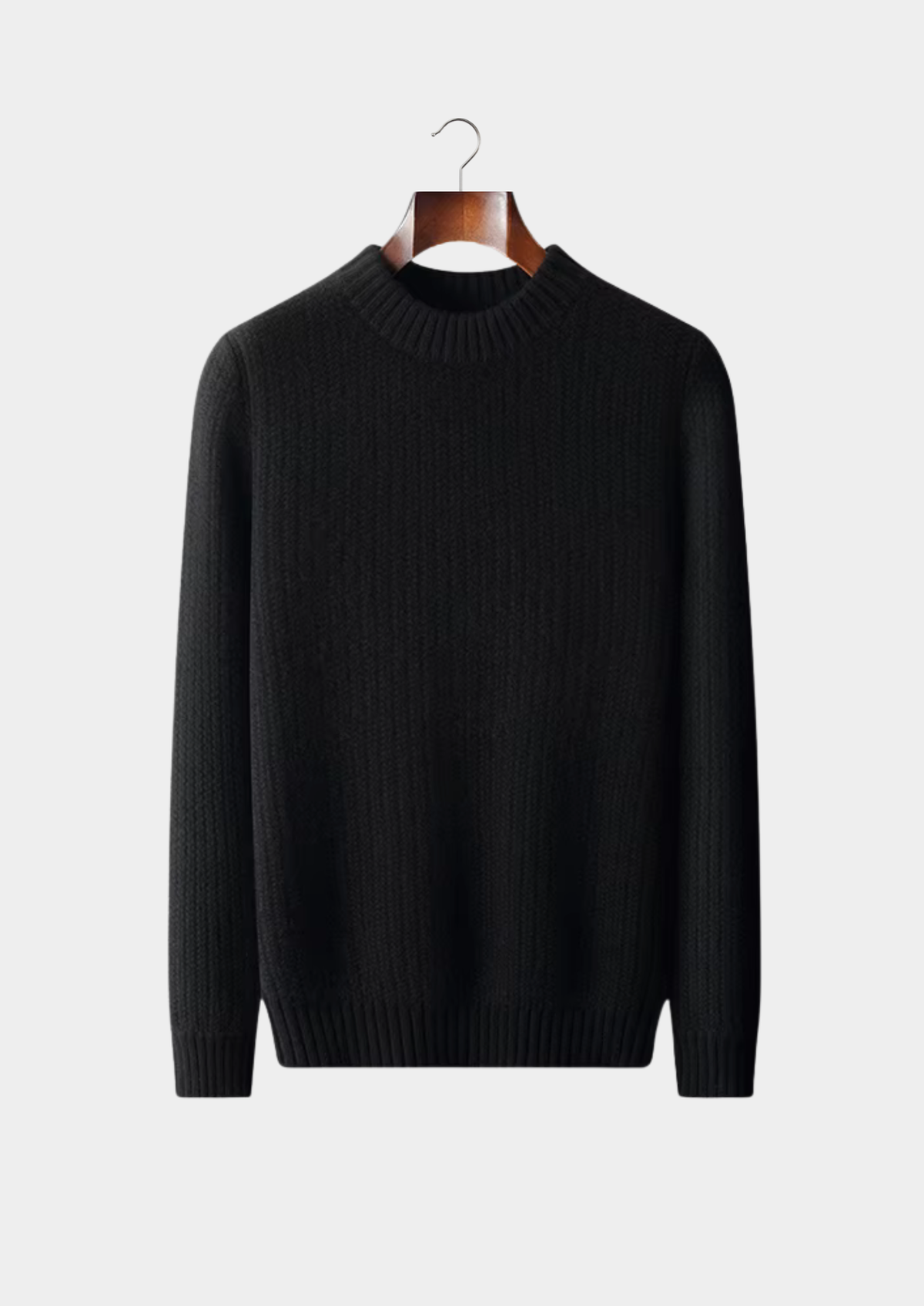 Pure Cashmere Black Heavyweight Crewneck | Auremmont