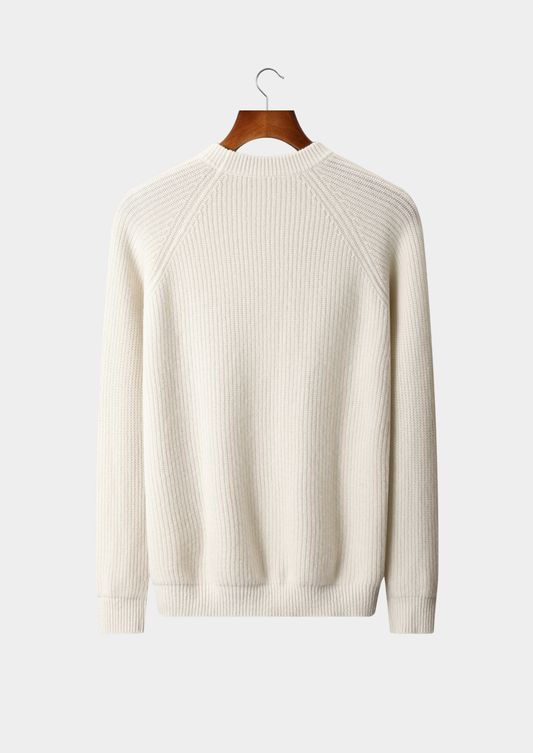 Pure Extra-Fine Merino Wool Ribbed Raglan Crewneck | Auremmont