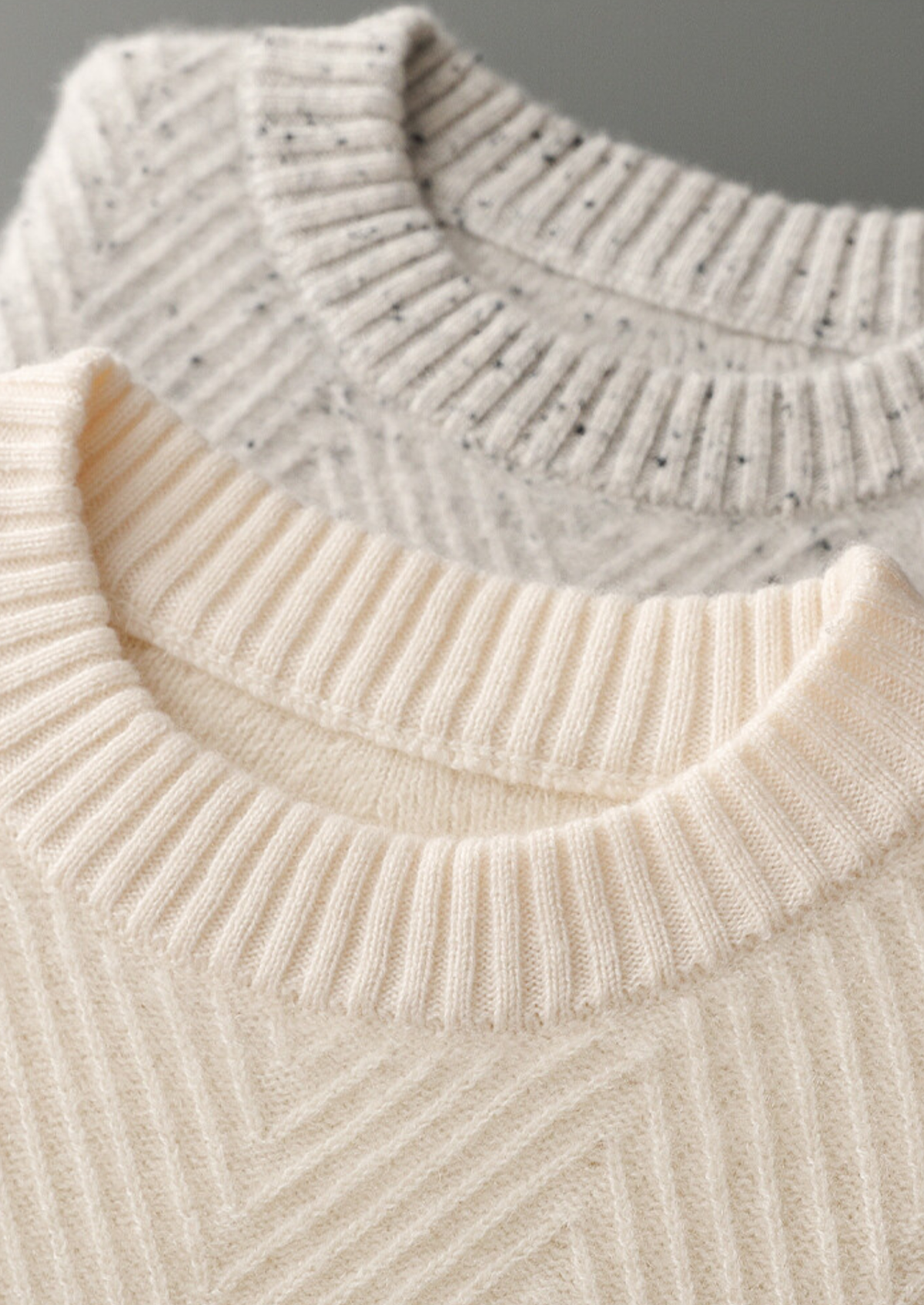 Pure Cashmere Light Gray Herringbone Crewneck | Auremmont
