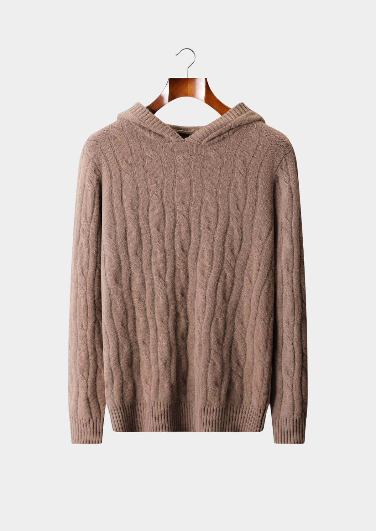 Pure Cashmere Beige Cable Knit Hoodie | Auremmont