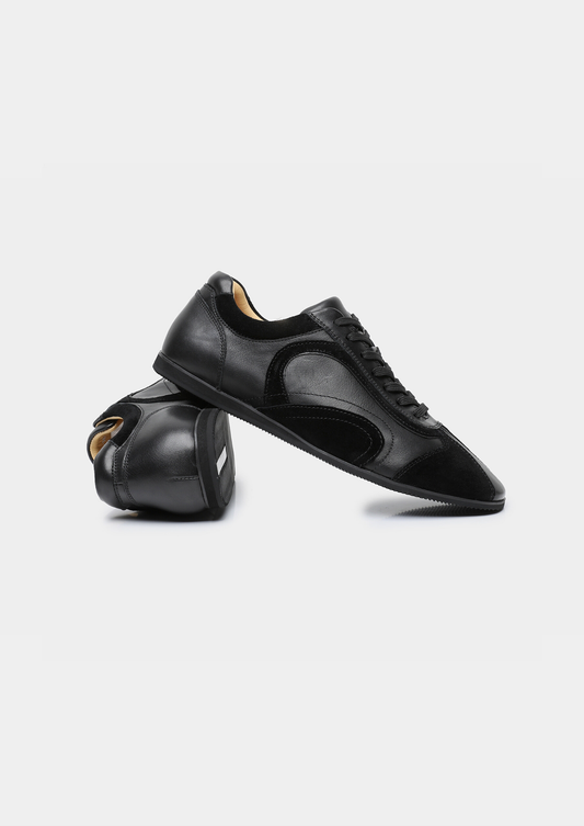 Black Retro Hybrid Suede Leather Runner | Auremmont