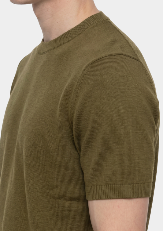 Essential Olive Knitted Crewneck T-Shirt | Auremmont