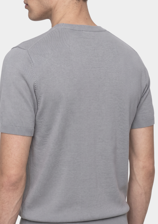 Essential Fog Gray Knitted Crewneck T-Shirt | Auremmont