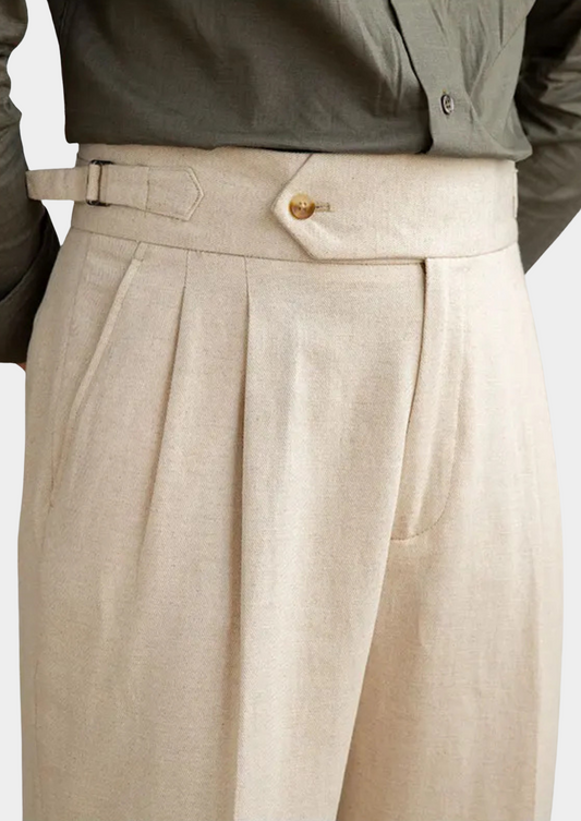 Napoli Pleated Coastal Trousers - Sand | Auremmont