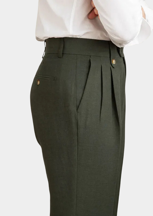 Cagliari Pleated Coastal Trousers - Olive | Auremmont