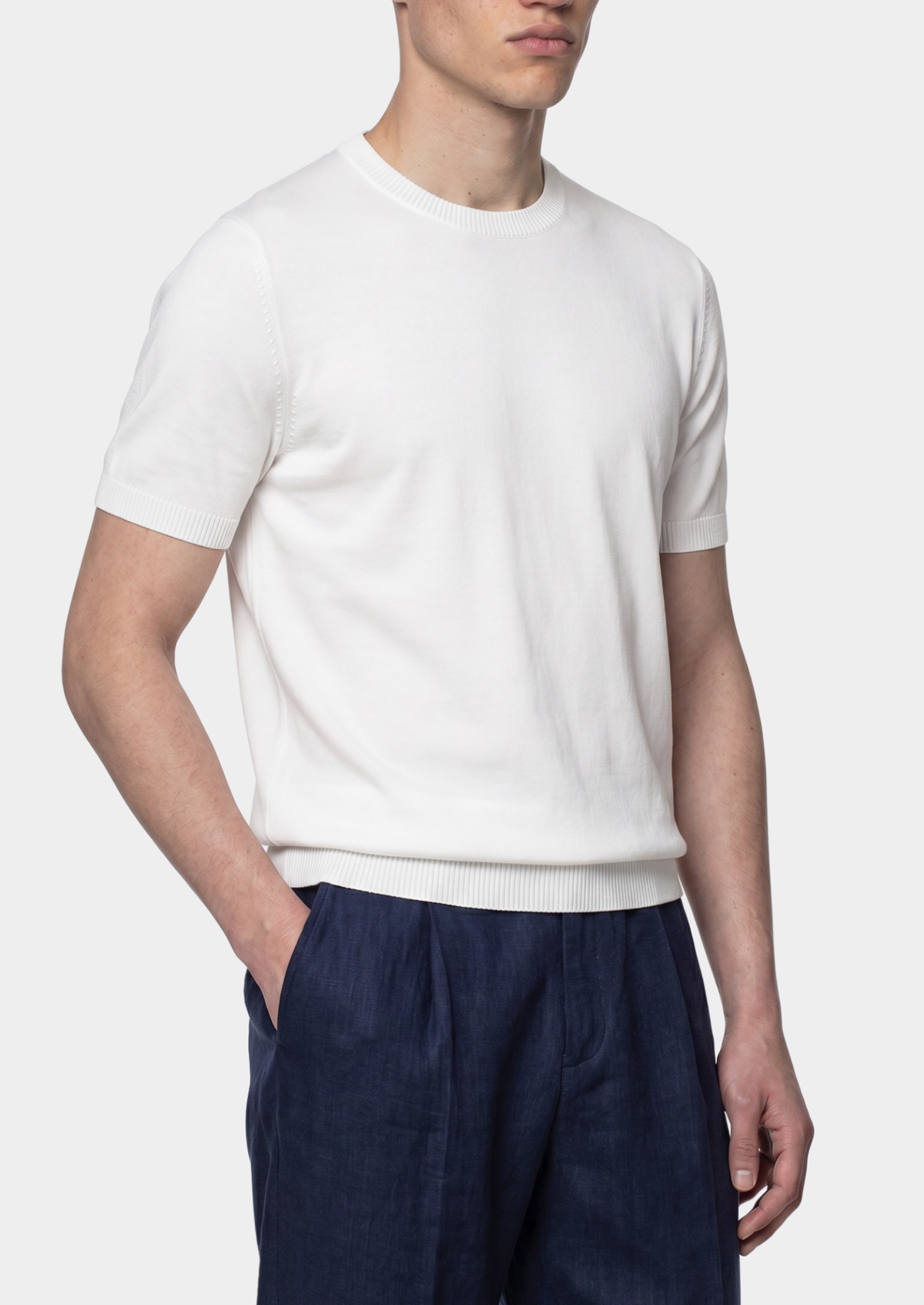 Essential White Knitted Crewneck T-Shirt | Auremmont