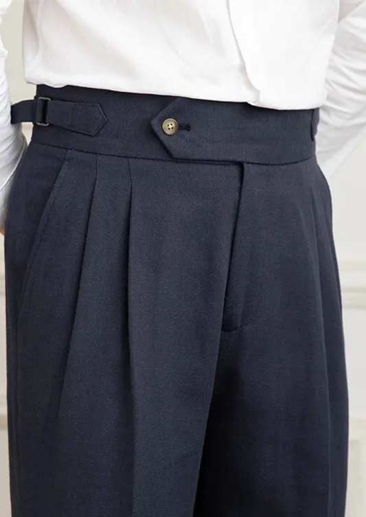 Napoli Pleated Coastal Trousers - Navy Blue | Auremmont