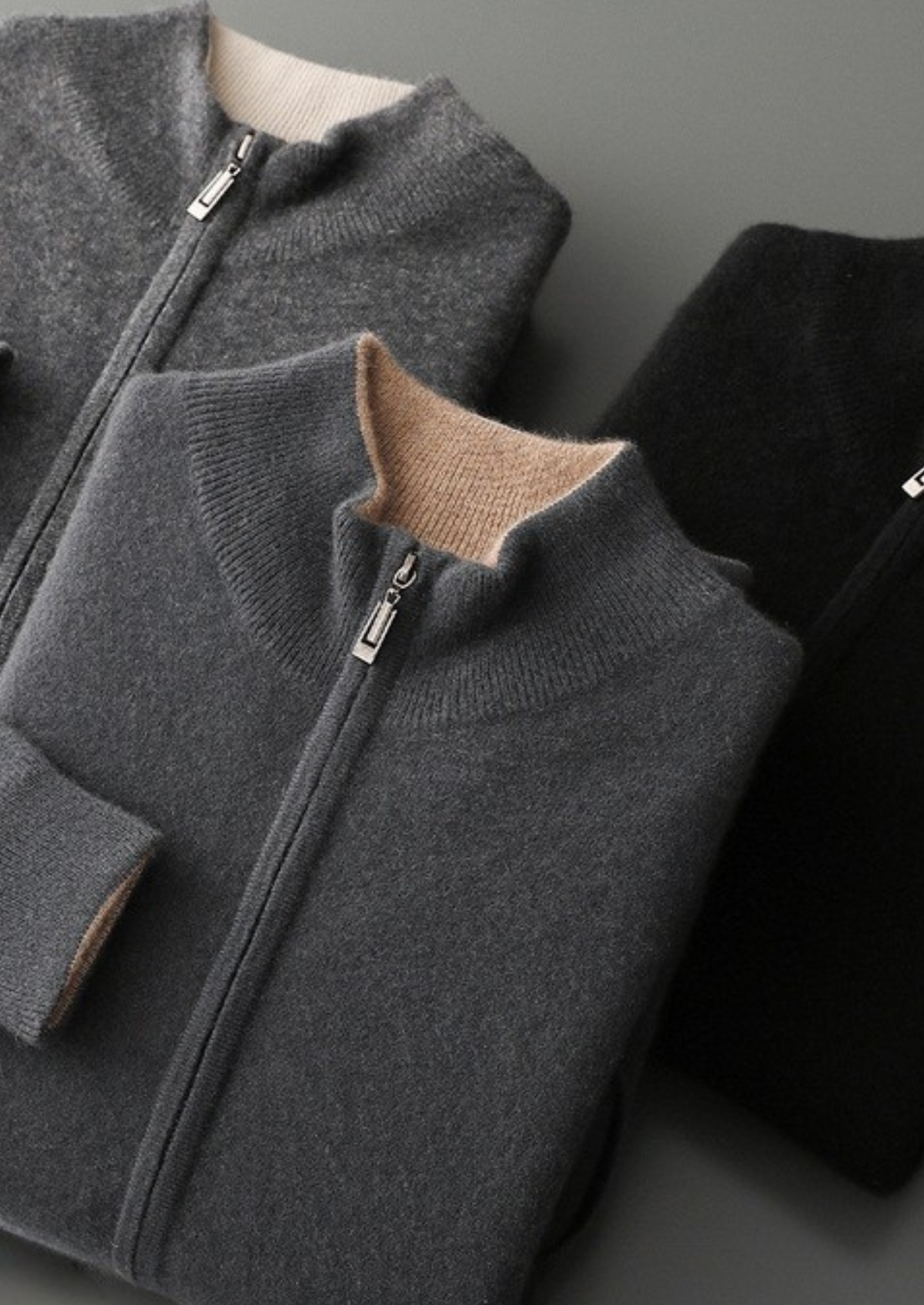 Pure Cashmere Black Dual Zip Cardigan | Auremmont