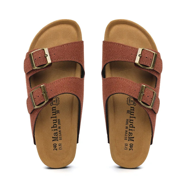 Maibulun Suede Arizona Sandals - Chestnut | Auremmont