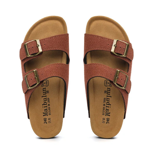 Maibulun Suede Arizona Sandals - Chestnut | Auremmont