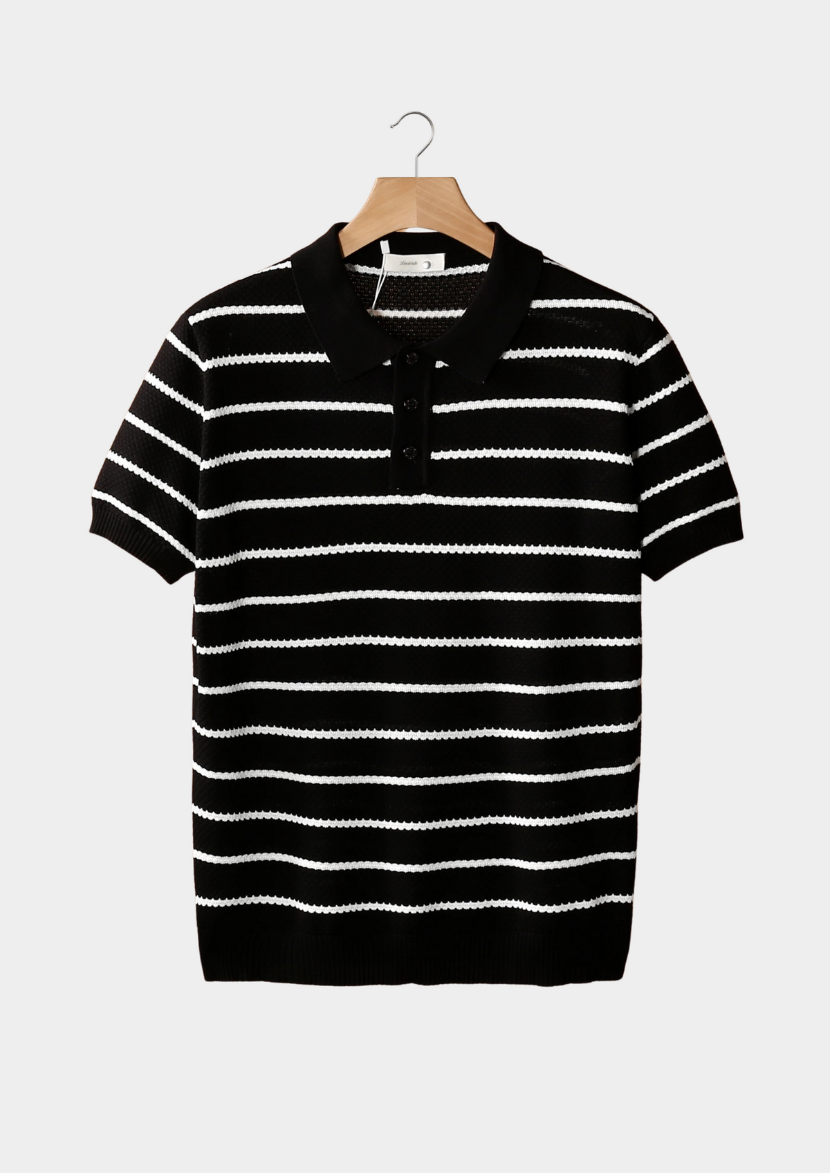 Black Striped Textured Button Polo | Auremmont