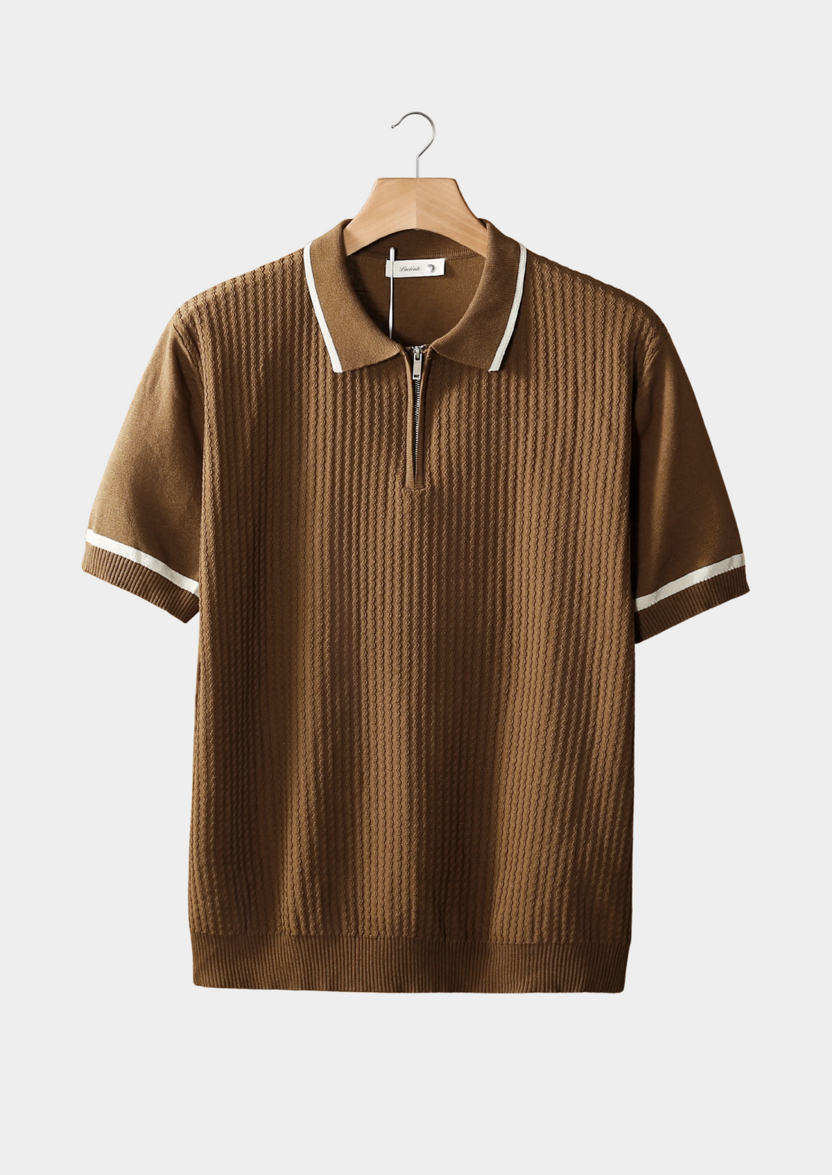 Caramel Contrast Trim Zipper Polo | Auremmont