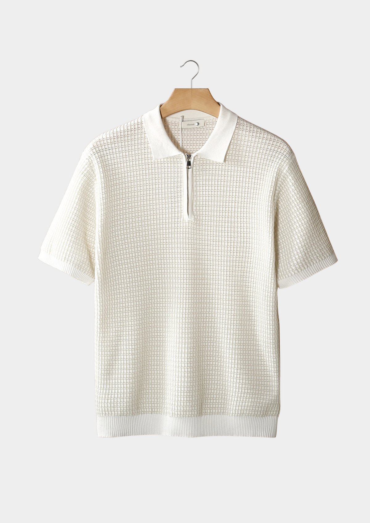White Geometric Textured Zipper Polo | Auremmont