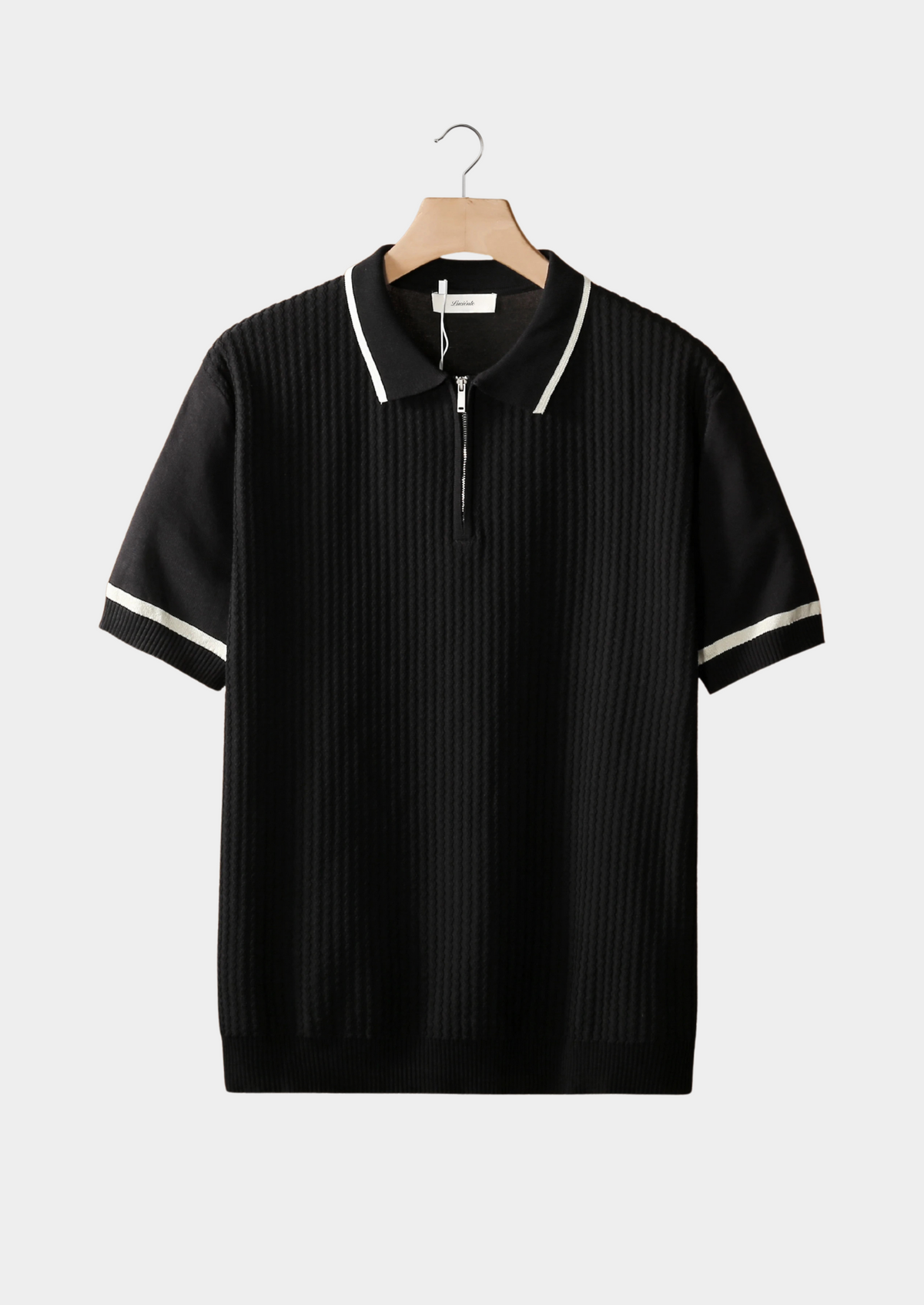 Black Contrast Trim Zipper Polo | Auremmont