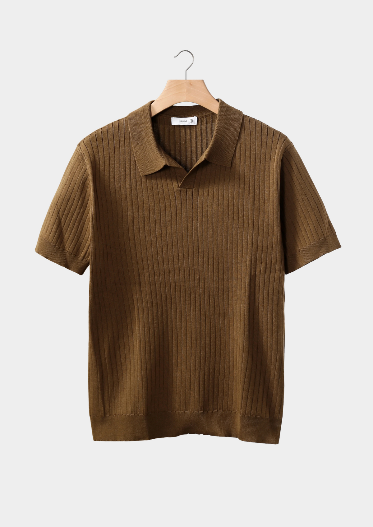 Caramel Ribbed Buttonless Polo | Auremmont
