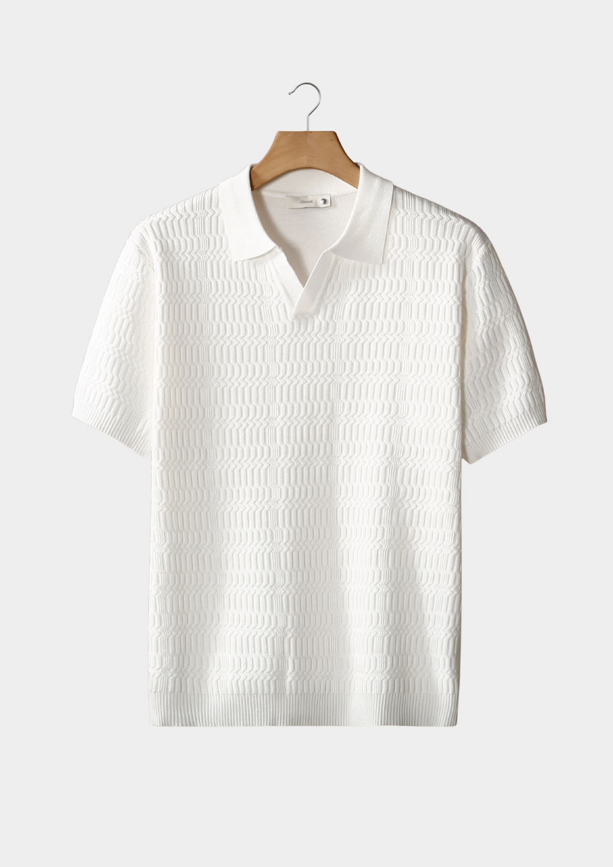 White Patterned Knit Buttonless Polo | Auremmont