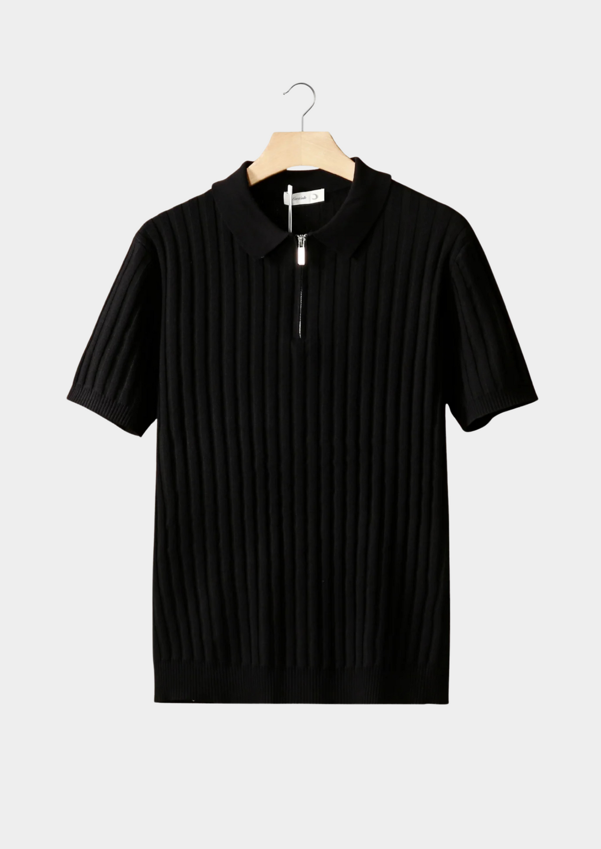 Black Ribbed Zipper Polo | Auremmont