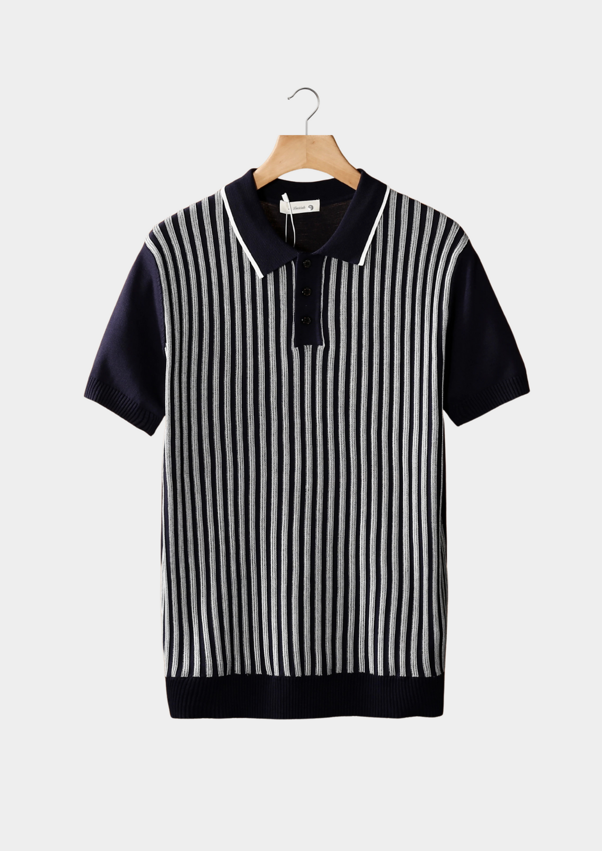 Navy Vertical Striped Polo | Auremmont
