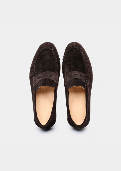 Coffee Classic Penny Suede Loafers | Auremmont