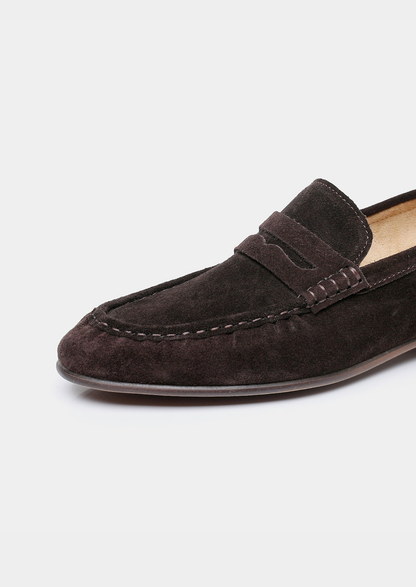Coffee Classic Penny Suede Loafers | Auremmont