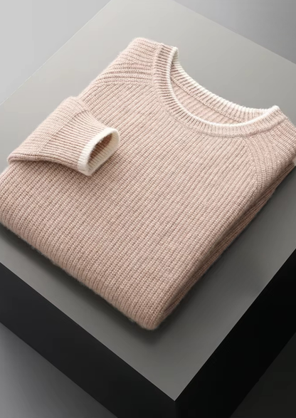 Pure Extra-Fine Merino Wool Two Tone Crewneck | Auremmont