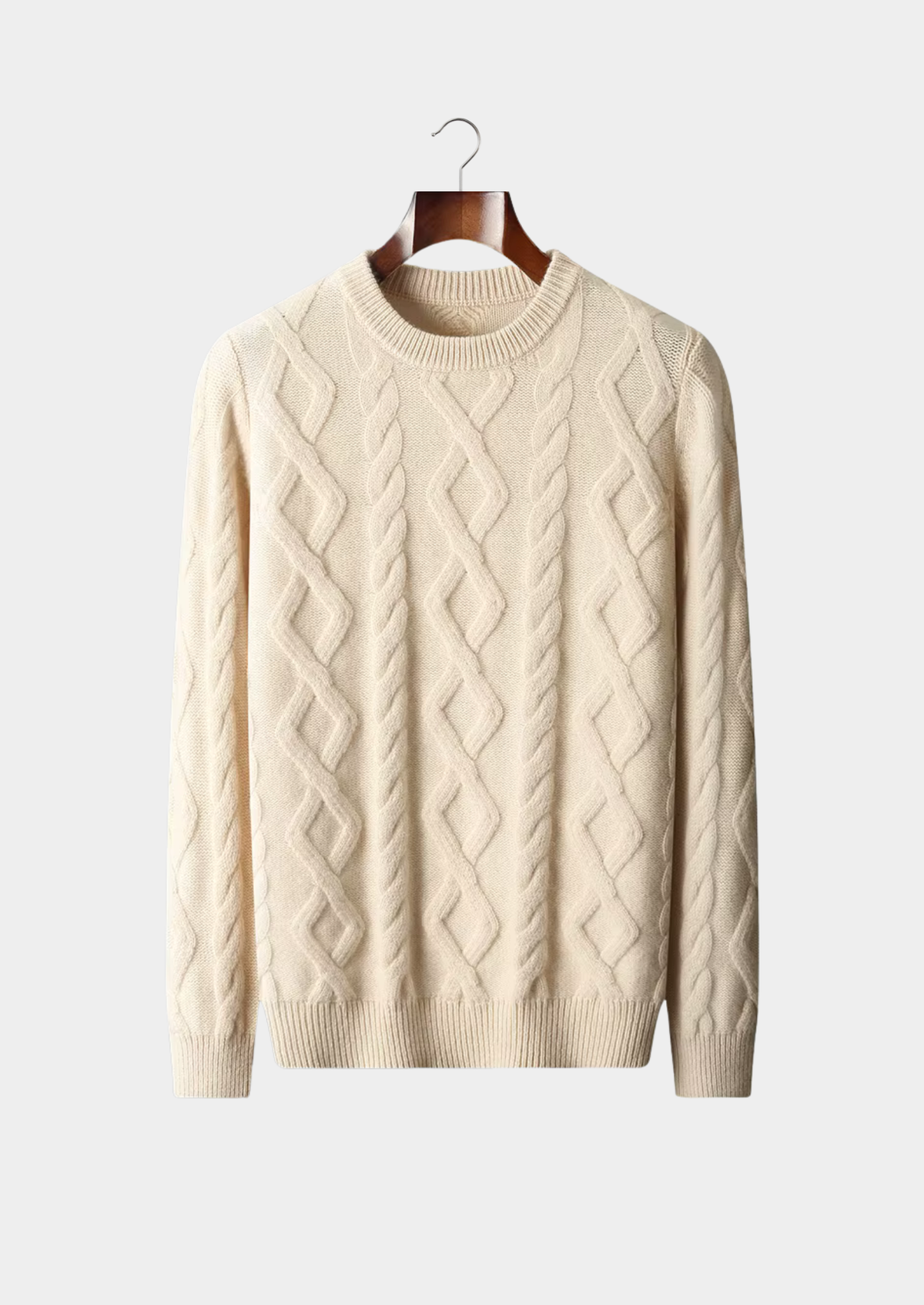 Pure Extra-Fine Merino Wool Wintertime Cable Crewneck | Auremmont