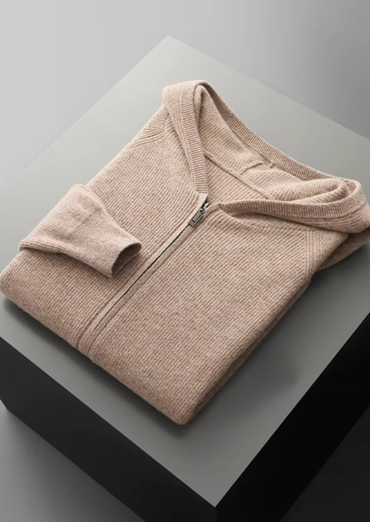 Pure Extra-Fine Merino Wool Ribbed Zip Hoodie | Auremmont