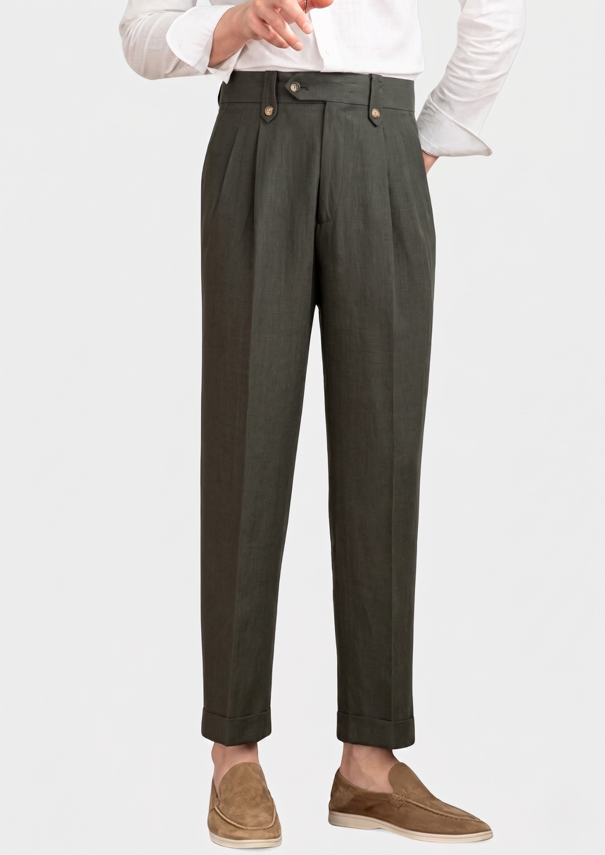 Cagliari Pleated Coastal Trousers - Olive | Auremmont