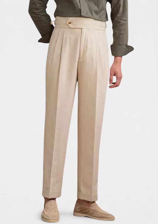 Napoli Pleated Coastal Trousers - Sand | Auremmont
