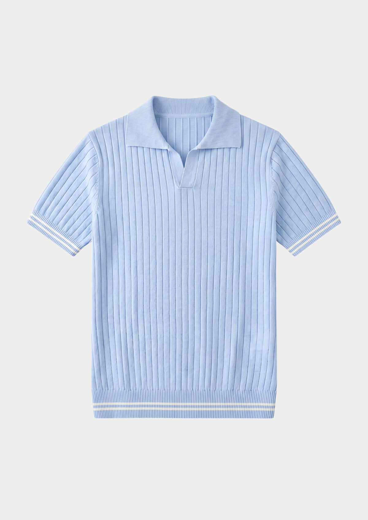 Pierre Light Blue Ribbed Buttonless Polo | Auremmont