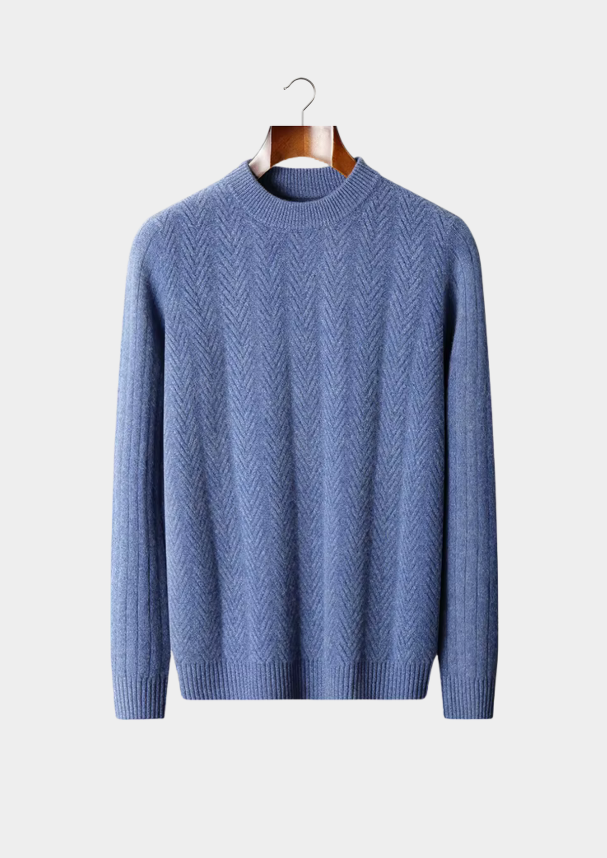 Pure Extra-Fine Merino Wool Herringbone Crewneck | Auremmont