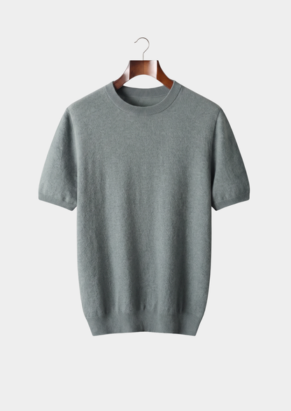 Premium Cashmere Classic Crewneck T-Shirt - Shadow Flint | Auremmont