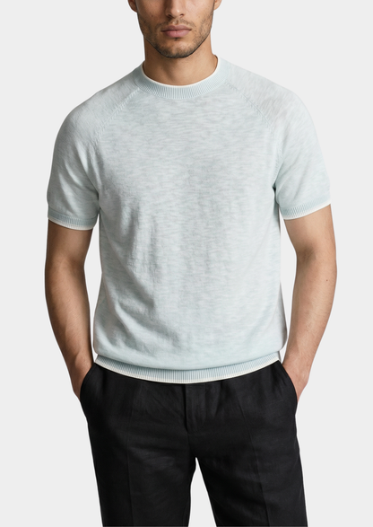 Capri Ice Blue Linen Contrast T-Shirt | Auremmont