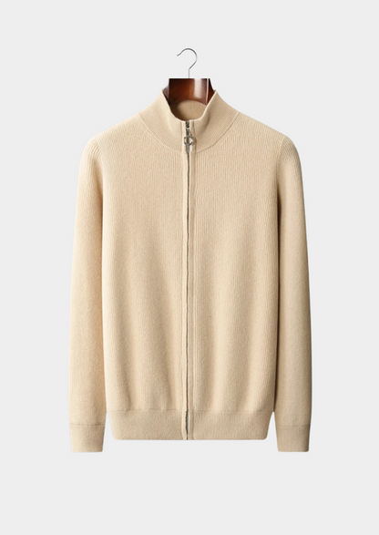 Pure Extra-Fine Merino Wool Ribbed Zip Cardigan | Auremmont